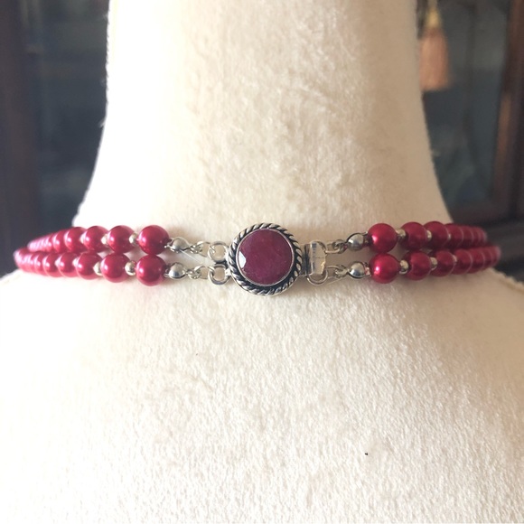 Handcrafted red Czech Pearl genuine ruby gemstone clasp necklace - Picture 6 of 12